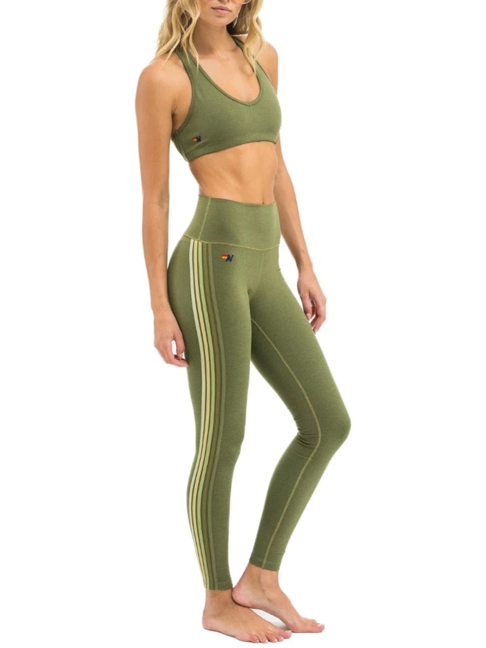 Aviator Nation FULL LENGTH HI-RISE 5 STRIPE LEGGINGS - Army Green